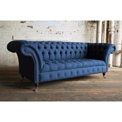 JVmoebel Chesterfield-Sofa, Chesterfield 3 Sitzer Sofa Design Sofa Couch 225 cm blau