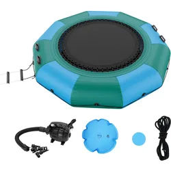 VEVOR Aufblasbarer Wassertrampolin mit Leiter, Wasserdichte, Abriebfeste, Wassertrampoline 3,05 m Großen Sprungfläche, Sprungplattform-Wasserpark Pool Trampolin, Blau + Grun 185 kg Tragfähigkeit