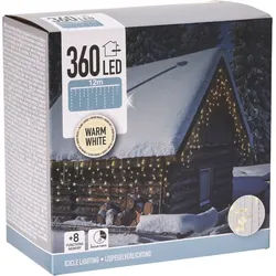LED-Lichtervorhang warmweiß, 360 LEDs, transparentes Kabel, Innen/Außen, 15m