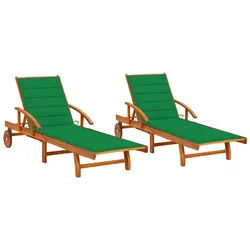 Helloshop26 - Set aus 2 Sonnenliegen Deckstühlen Sonnenbetten Gartenbetten Terrassenmöbeln mit Kissen massives Akazienholz 02_0012041