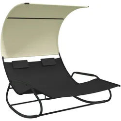 vidaXL Gartenliege Doppel-Schaukelliege mit Sonnendach Schwarz und Creme, 1 St. schwarz
