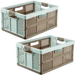 Keeeper - Set aus 2 robusten Klappboxen Polypropylen 32L Blau/Braun 48x34,5x23,5 cm - Kollektion Lea