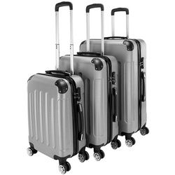 VINGLI Trolleyset 3 in 1 tragbarer ABS Trolley Koffer, Reisekoffer, Grau, 4 Rollen, mit viel Stauraum grau