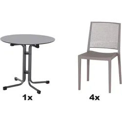 SIENA GARDEN Urban Lights Set 5teilig Square Stuhl gastrotauglich taupe mit Tisch Sola Ø80