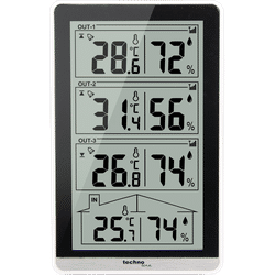 WS 7060 - moderne Temperaturstation mit 3 Außensensoren und 4 Messwerten von Technoline