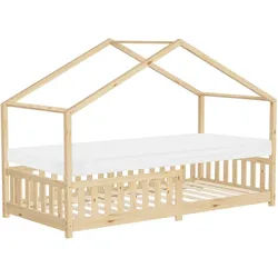 Ml-Design Hausbett mit Matratze 90x200 cm H:10cm Natur aus Kiefernholz mit Rausfallschutz , Beige , Holz , Rechteckig , 90x200 cm , Babymöbel & Kindermöbel, Kinderzimmer & Jugendzimmer, Kinderbetten, Spielbetten