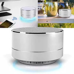 Bluetooth Lautsprecher - 360° Surround-Sound, Musikbox Ø 7 cm, silber - BT 4.0, 2.5h Akku, Micro-USB-Ladezeit 2h