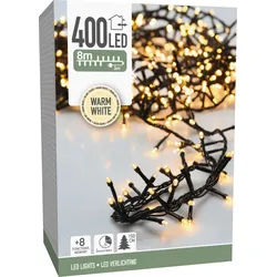 LED-Clusterlichterkette warmweiß, 400 LEDs, Grünes Kabel, Innen/Außen, 11m