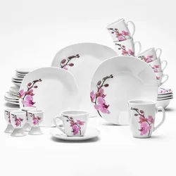 Van Well Kombiservice , Weiß, Magenta , Keramik , 32-teilig , 190 ml,190 ml,340 ml , lebensmittelecht , Geschirr, Geschirrsets, Kombiservice