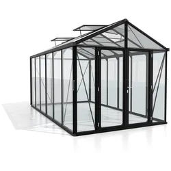 Xxxl Gewächshausbausatz , Schwarz , Metall, Kunststoff, Glas , 258x250x465 cm , Gartenzubehör, Garten- & Gewächshäuser