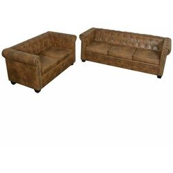 vidaXL Chesterfield Sofa-Set 2-Sitzer und 3-Sitzer Kunstleder Braun