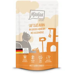 MJAMJAM Quetschies 125g Beutel Katzennassfutter 12 x 125 Gramm saftiges Huhn an leckeren Möhrchen