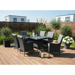 Garten-Essgruppe KONIFERA "Mailand", schwarz, dunkelgrau, schwarz, Glas, Stahl, Wicker/Kunststoffgeflecht, Sitzmöbel-Sets, 6 Sessel, 6 Sitz,- und 6 Rückenkissen, 1 Tisch, 1 Gratis Schutzhülle
