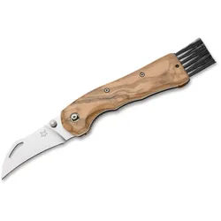 Fox Knives Taschenmesser Fox Knives Spora Olive Wood Pilzmesser mit Einhandöffnung, (1 St), Einhandmesser, Edelstahlklinge, Pilzmesser, Pilzbürste braun|silberfarben