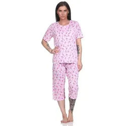 EloModa Pyjama Damen Pyjama 2 teiliger Schlafanzug Hausanzug 3/4 Sommer; M L XL 2XL (2 tlg) rosa L/40