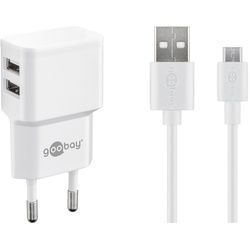 Goobay Micro USB Dual Ladeset 2,4 A - Netzteil mit 2x USB-Buchse und Micro USB Kabel 1m (weiß)