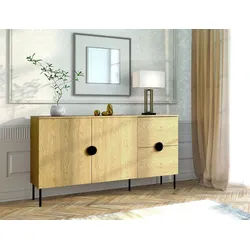 Raumhirsch Furniture Kommode Sideboard, Wohnschrank, Anrichte, praktisch Schrank (Maße: 159,9 x 87,6 x 40 cm (2 Türen, 2 Schubladen), dekorative Griffe, modernes Design, Metallfüße 160 cm x 88 cm x 40 cm