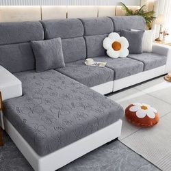 Sofahusse 1/2/3/4 Sitzer Sofa Sitzbezüge Schonbezug, Coonoor, Elastic Stretch Sofasitzbezug, mit elastischer Unterseite grau