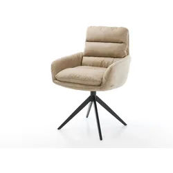 Drehstuhl Abelia-Flex mit Armlehnen Mikrofaser Beige Vintage Kreuzgestell breit Schwarz 360° drehbar Wippfunktion