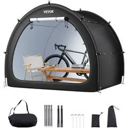 VEVOR Fahrradzelt, 4 bis 5 Fahrräder, geräumige Fahhrradgarage mit belüftetem Fenster, fächerförmige Fahrradschuppe mit hochfestem Fiberglas & Doppelreißverschlüssen, 2190x1550x1730 mm