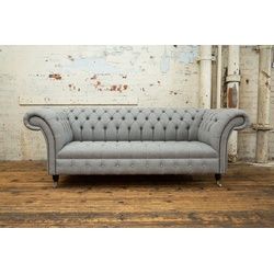 JVmoebel Chesterfield-Sofa, Chesterfield 3 Sitzer Sofa Design Sofa Couch 225 cm grau