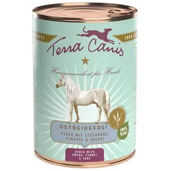 Terra Canis Getreidefrei 400g Dose Hundenassfutter 6 x 400 Gramm Pferd mit Steckrübe, Fenchel & Salbei