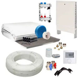 30 m2 Set Tackersystem Rollbahn 20 mm WLG 045 16x2 PE-RT Rohr Raster 15 cm 2 Heizkreise LCD Regler 230 V + Zubehör