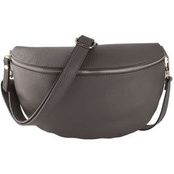 MIRROSI Bauchtasche Damen, Echtleder, Leder, Made in Italy, Umhängetasche, Brusttasche, (Schultertasche für jeden Anlass (1 Tasche & 1 Gurt), 3 Größen auswählbar), Crossbody Bag, Damen Taschen verstellbaren Schulterriemen grau|silberfarben Kleine Tasche (22x13x6cm)