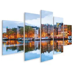 islandburner Leinwandbild Bild auf Leinwand Nacht Stadtansicht Amsterdam Niederlande Amstel Flus