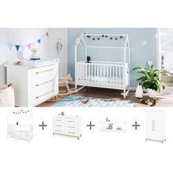 Pinolino Babyzimmer , Weiß , Holz , 4-teilig , Kiefer,Esche,Esche , teilmassiv , 4 Fächer , 6 Schubladen , in verschiedenen Größen erhältlich,zum Juniorbett umbaubar, höhenverstellbar, Sprossen mit Normabstand, Aufbauanleitung im Karton, Lattenrost inklusive, Schlupfsprossen , Baby & Kindermöbel, Babyzimmer, Babyzimmer-serien