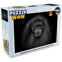 MuchoWow Puzzle Orang-Utan-Profil in Schwarz und Weiß, 1000 Puzzleteile, Foto-Puzzle, Bilderrätsel, Puzzlespiele, Klassisch schwarz 48 cm x 68 cm x 2 cm