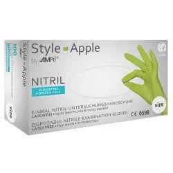 Style Apple Nitrilhandschuhe, puderfrei, grün, Flexible Einmalhandschuhe mit Fingerspitzentexturierung, 1 Packung = 100 Stück, Größe S