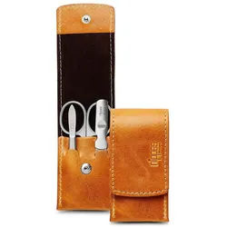 nippes Solingen Maniküre-Etui Maniküre Set Cognac, 3-teilig, Rindleder-Etui mit Druckknopf, 3 tlg., Edelstahl Instrumente braun