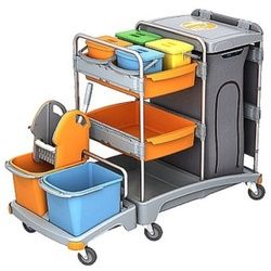 Cleankeeper Systemwagen I - 20, 2 Wannen (60x40,5x14), 1 Abfallbehälter 120 l, 2 x 20 l , 4 x 6 l Eimer - blau / orange, 1 Mopppresse