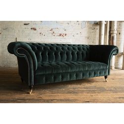 JVmoebel Chesterfield-Sofa, Chesterfield 3 Sitzer Sofa Design Sofa Couch 225 cm grün