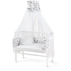 Waldin Beistellbett Baby Beistellbett, Matratze, Stoffset, Buche massiv, verstellbar