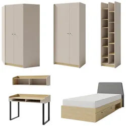 Deine Möbel 24 Jugendzimmer Albi 1 in Sandbeige / Geölte Eiche 6-teilig , Beige, Eichefarben , Holzwerkstoff , 577x195x88 cm , Babymöbel & Kindermöbel, Kinderzimmer & Jugendzimmer, komplette Jugendzimmer