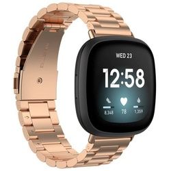 Wigento Smartwatch-Armband Für Fitbit Versa 4 + 3 / Sense 1 + 2 Stahl Metall Ersatz Armband Rose Gold Smart Uhr