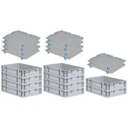 PROREGAL SparSet 10x Eurobox NextGen Grip mit Auflagedeckel & 4 blauen Verschlüssen, HxBxT 12x40x60cm, 23L, Grau, Griffe zu, Eurobehälter
