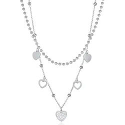 Kette mit Anhänger FIRETTI "Schmuck Geschenk Hearts Charm", weiß (edelstahlfarben, weiß, kristallweiß), Halsketten, Damen, Edelstahl, L: 46, mit Zirkonia (synth.)