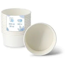 Greenbox Kartonschalen, Ø 15 cm, 650 ml, Runde Schalen für kalte und warme Speisen, 1 Karton = 6 Packungen à 50 Stück, Farbe: weiß