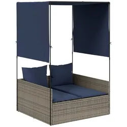 vidaXL Gartenliege Doppelte Sonnenliege mit Dach und Vorhängen, grau, Polyrattan, 1 St. grau