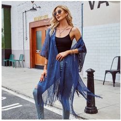 XDeer Strandkleid Strandkleid Damen,Bikini Cover Up Gestrickte Sommer Strandrock,Strand Häkeln Cover Up SchalPoncho blau