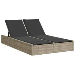 vidaXL Gartenliege Doppel-Sonnenliege mit Kissen Hellgrau Poly Rattan, 1 St. grau