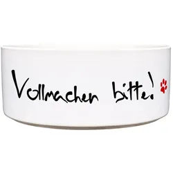 Cadouri Futternapf VOLLMACHEN BITTE! Design-Hundenapf, Futterschüssel für Hunde, Keramik, lebensmittelechter, schwerer Napf mit Motiv, 1000 ml weiß