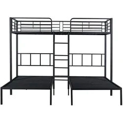 Okwish Etagenbett 90/200 cm Schwarz Dreifaches mit Leiter und Stauraum , Metall , 90x200 cm , Babymöbel & Kindermöbel, Kinderzimmer & Jugendzimmer, Stockbetten