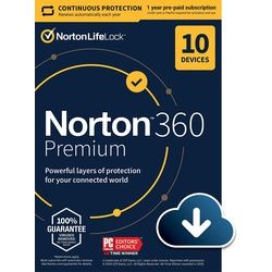 Norton 360 Premium (1 Jahr / 10 Geräte) + 75 GB Cloud-Speicher (Neueste Version + kostenlose Updates)