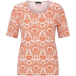 Kurzarmshirt GOLDNER "Viskoseshirt mit femininem Ornamentmuster", Damen, Gr. 42, orange (orange, weiß, gemustert), Obermaterial: 95% Viskose CV. 5% Elasthan EL., Modisch, Gerade, Shirts, stretchbequemer Viskosejersey