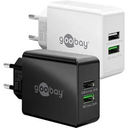 Goobay 44957 USB-A QC Dual-Schnellladegerät (28 W) weiß, Weiß - 1x USB-A-Anschluss (Quick Charge 3.0) und 1x USB-A-Anschluss