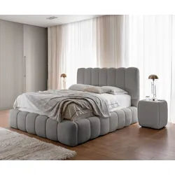 AN FURNITURE STORE Polsterbett KLOE - Bett mit Bettkasten und gepolstertem Kopfteil - Doppelbett (Jugendbett, mit dem gesteppten Kopfteil), Metallrahmen mit 34 Holzlatten, 1000 N Gasdruckfedern, ohne Matratze grau 160 cm x 200 cm